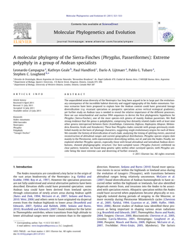 A Molecular Phylogeny of the Sierra-Finches (Phrygilus, Passeriformes): Extreme Polyphyly in a Group of Andean Specialists