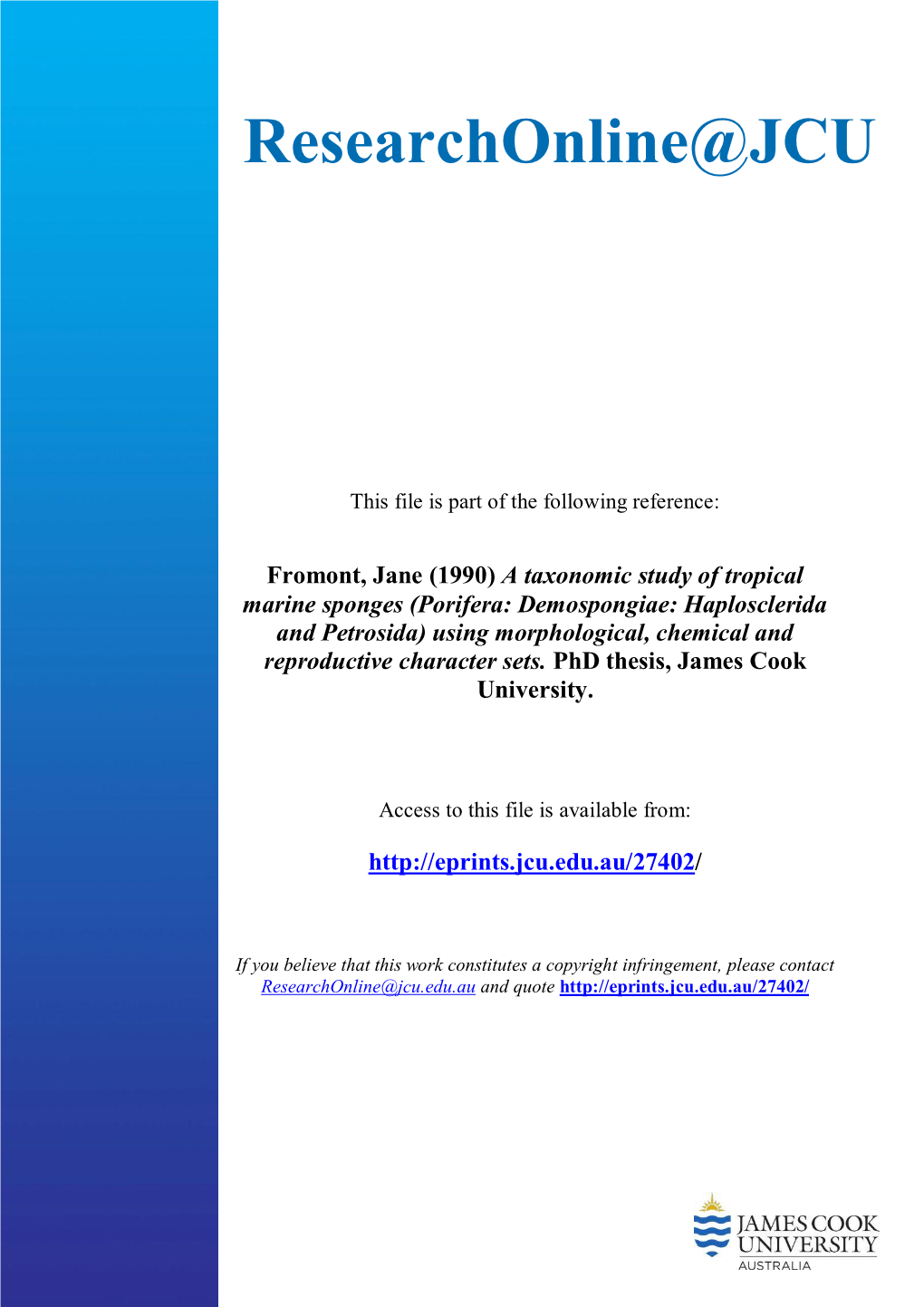 A Taxonomic Study of Tropical Marine Sponges (Porifera: Demospongiae: Haplosclerida and Petrosida) Using Morphological, Chemical and Reproductive Character Sets