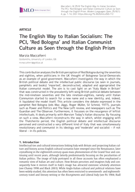 The English Way to Italian Socialism: the PCI, ‘Red Bologna’ and Italian Communist Culture As Seen Through the English Prism