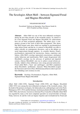 The Sexologist Albert Moll – Between Sigmund Freud and Magnus Hirschfeld