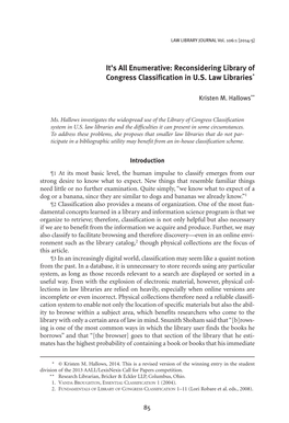 Reconsidering Library of Congress Classification in US Law Libraries