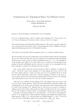Compactness of a Topological Space Via Subbase Covers
