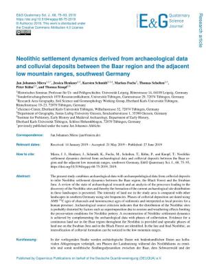Neolithic Settlement Dynamics Derived from Archaeological Data and Colluvial Deposits Between the Baar Region and the Adjacent Low Mountain Ranges, Southwest Germany