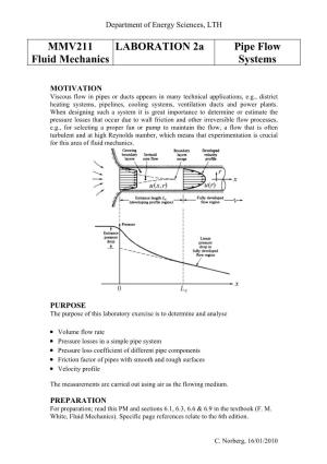 MMV211 Fluid Mechanics LABORATION 2A Pipe Flow Systems