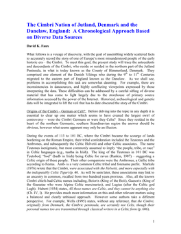 The Cimbri Nation of Jutland, Denmark and the Danelaw, England: a Chronological Approach Based on Diverse Data Sources