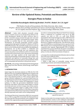 Review of the Updated Status, Potentials and Renewable Energies Plans in Sudan