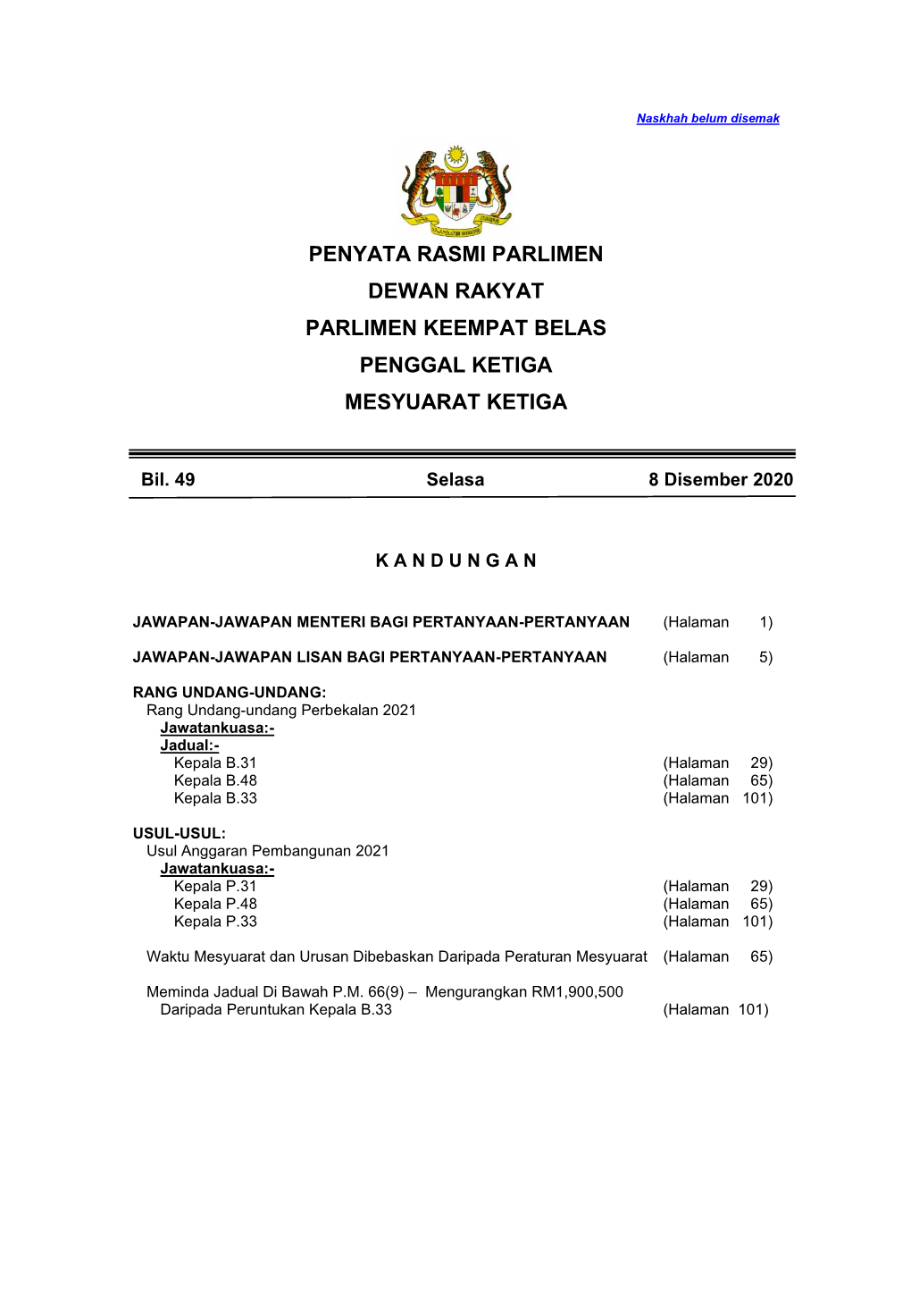 Penyata Rasmi Parlimen Dewan Rakyat Parlimen Keempat Belas Penggal ...