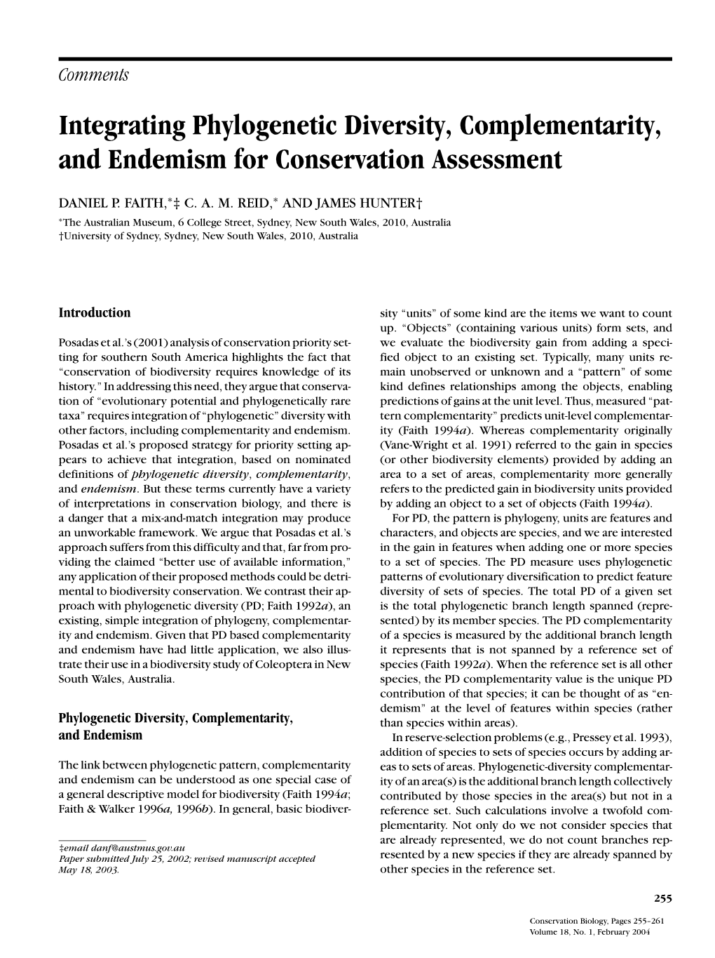 Integrating Phylogenetic Diversity, Complementarity, and Endemism for Conservation Assessment