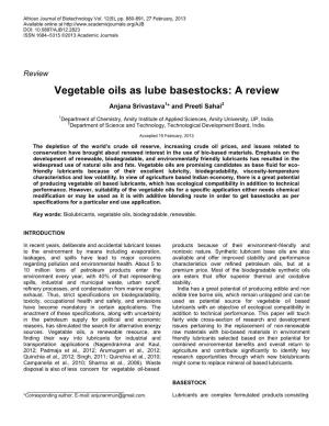 Vegetable Oils As Lube Basestocks: a Review