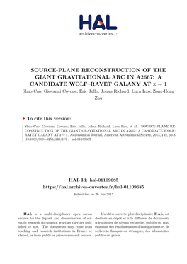 Source-Plane Reconstruction of the Giant Gravitational Arc in A2667: a Candidate Wolf–Rayet Galaxy At