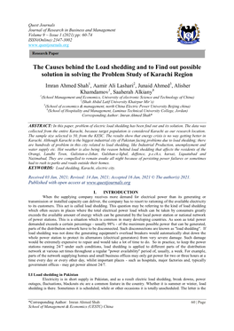 The Causes Behind the Load Shedding and to Find out Possible Solution in Solving the Problem Study of Karachi Region