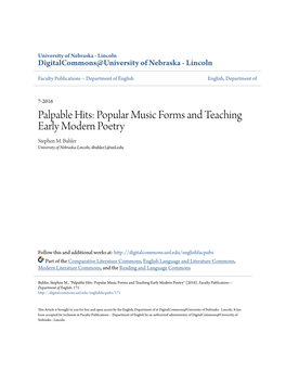 Popular Music Forms and Teaching Early Modern Poetry Stephen M