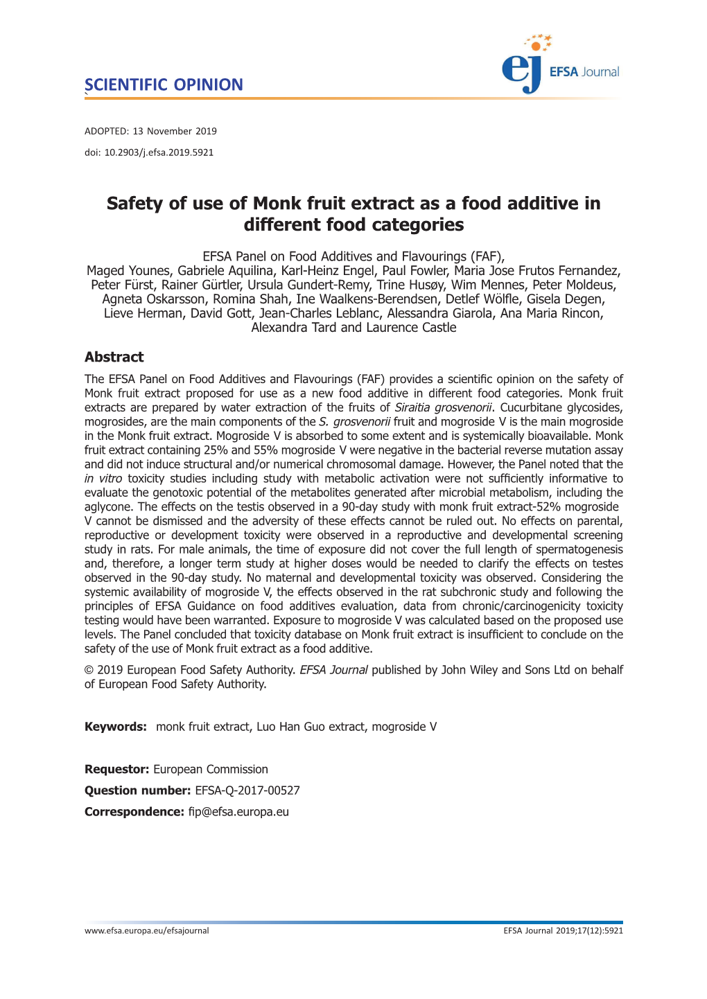 Safety of Use of Monk Fruit Extract As a Food Additive in Different Food Categories