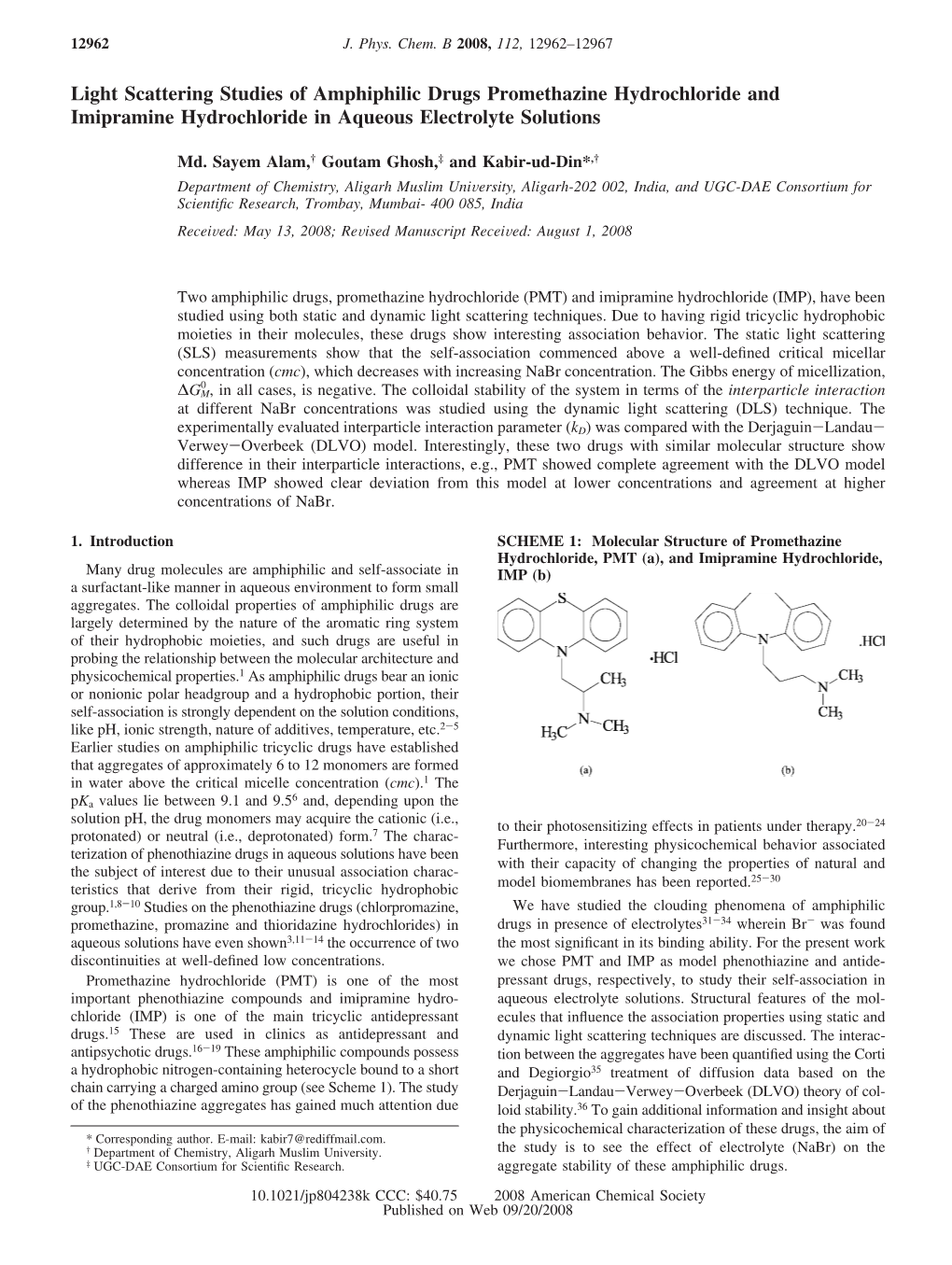 Light Scattering Studies of Amphiphilic Drugs Promethazine Hydrochloride and Imipramine Hydrochloride in Aqueous Electrolyte Solutions