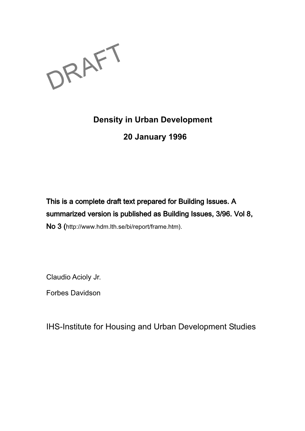 Density Paper: Outline