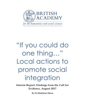 “If You Could Do One Thing…” Local Actions to Promote Social Integration