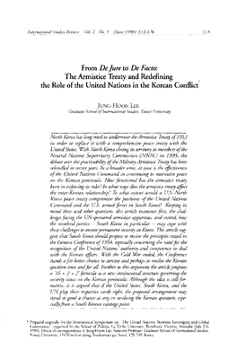 From De Jure to De Facto: the Armistice Treaty and Redefining * the Role of the United Nations in the Korean Conflict