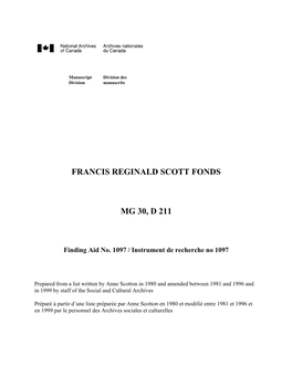 Francis Reginald Scott Fonds Mg 30, D