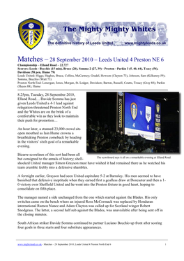 Matches – 28 September 2010 – Leeds United 4 Preston NE 6