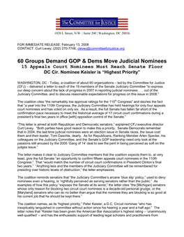 60 Groups Demand GOP & Dems Move Judicial Nominees