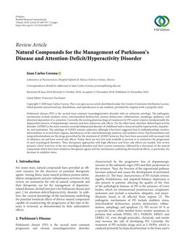 Review Article Natural Compounds for the Management of Parkinson's