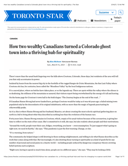 How Two Wealthy Canadians Turned a Colorado Ghost Town Into a Thriving Hub for Spirituality | the Star 3/14/21, 12:44 PM