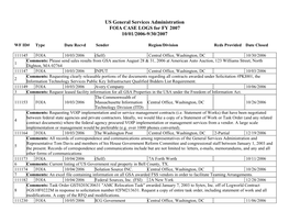 US General Services Administration FOIA CASE LOGS for FY 2007 10/01/2006-9/30/2007