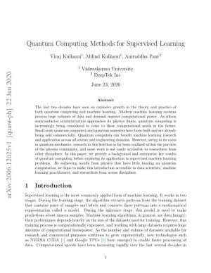 Quantum Computing Methods for Supervised Learning Arxiv