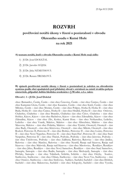 ROZVRH Pověřování Notářů Úkony V Řízení O Pozůstalosti V Obvodu Okresního Soudu V Kutné Hoře Na Rok 2021