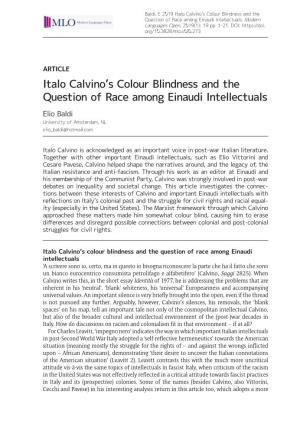 Italo Calvinoʼs Colour Blindness and the Question of Race Among Einaudi Intellectuals