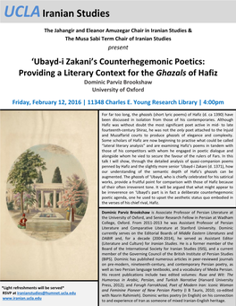 'Ubayd-I Zakani's Counterhegemonic Poetics: Providing a Literary Context for the Ghazals of Hafiz