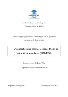 De Gerechtelijke Politie, Georges Block En Het Anticommunisme (1930-1950)