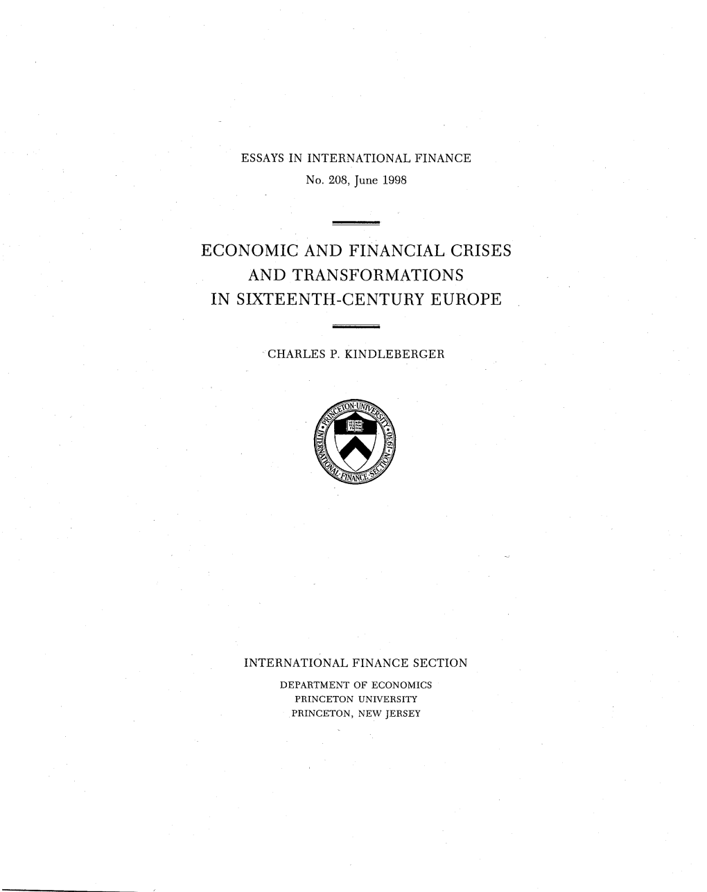 Economic and Financial Crises and Transformations in Sixteenth-Century Europe / Charles P