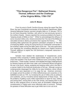 Nathanael Greene, Thomas Jefferson and the Challenge of the Virginia Militia, 1780-1781*