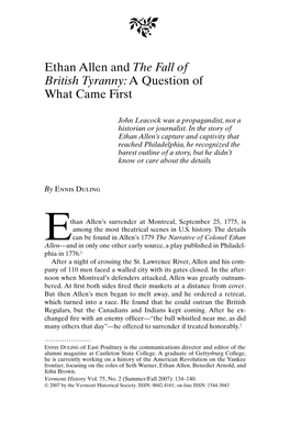 Ethan Allen and the Fall of British Tyranny: a Question of What Came First