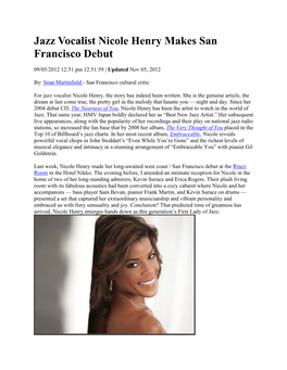 Jazz Vocalist Nicole Henry Makes San Francisco Debut