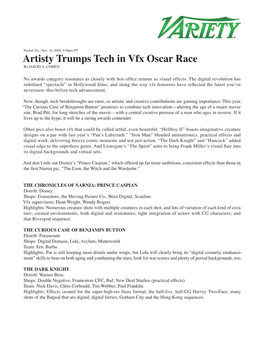 Artisty Trumps Tech in Vfx Oscar Race by DAVID S