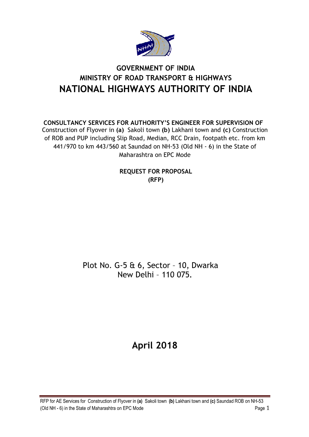 NATIONAL HIGHWAYS AUTHORITY of INDIA April 2018