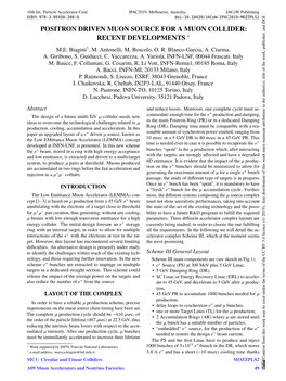 Positron Driven Muon Source for a Muon Collider: Recent Developments ∗ M.E