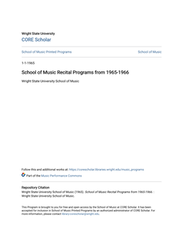 School of Music Recital Programs from 1965-1966