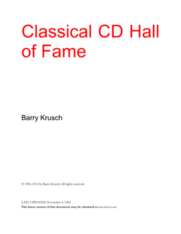 Classical CD Hall of Fame