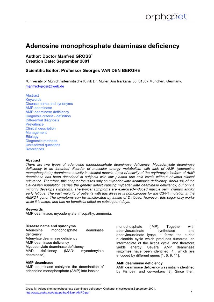 Adenosine Monophosphate Deaminase Deficiency