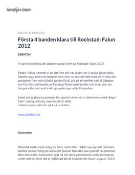 Första 4 Banden Klara Till Rockstad: Falun 2012