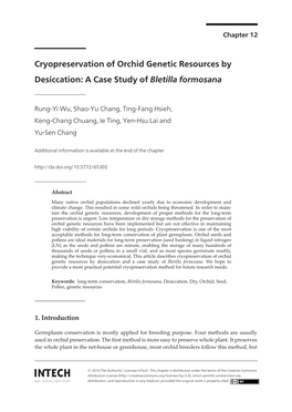 Cryopreservation of Orchid Genetic Resources by Desiccation: a Case Study of Bletilla Formosana 203