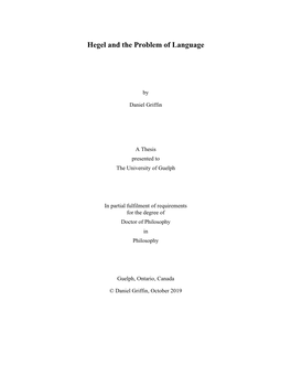 Hegel and the Problem of Language-ETD Monograph