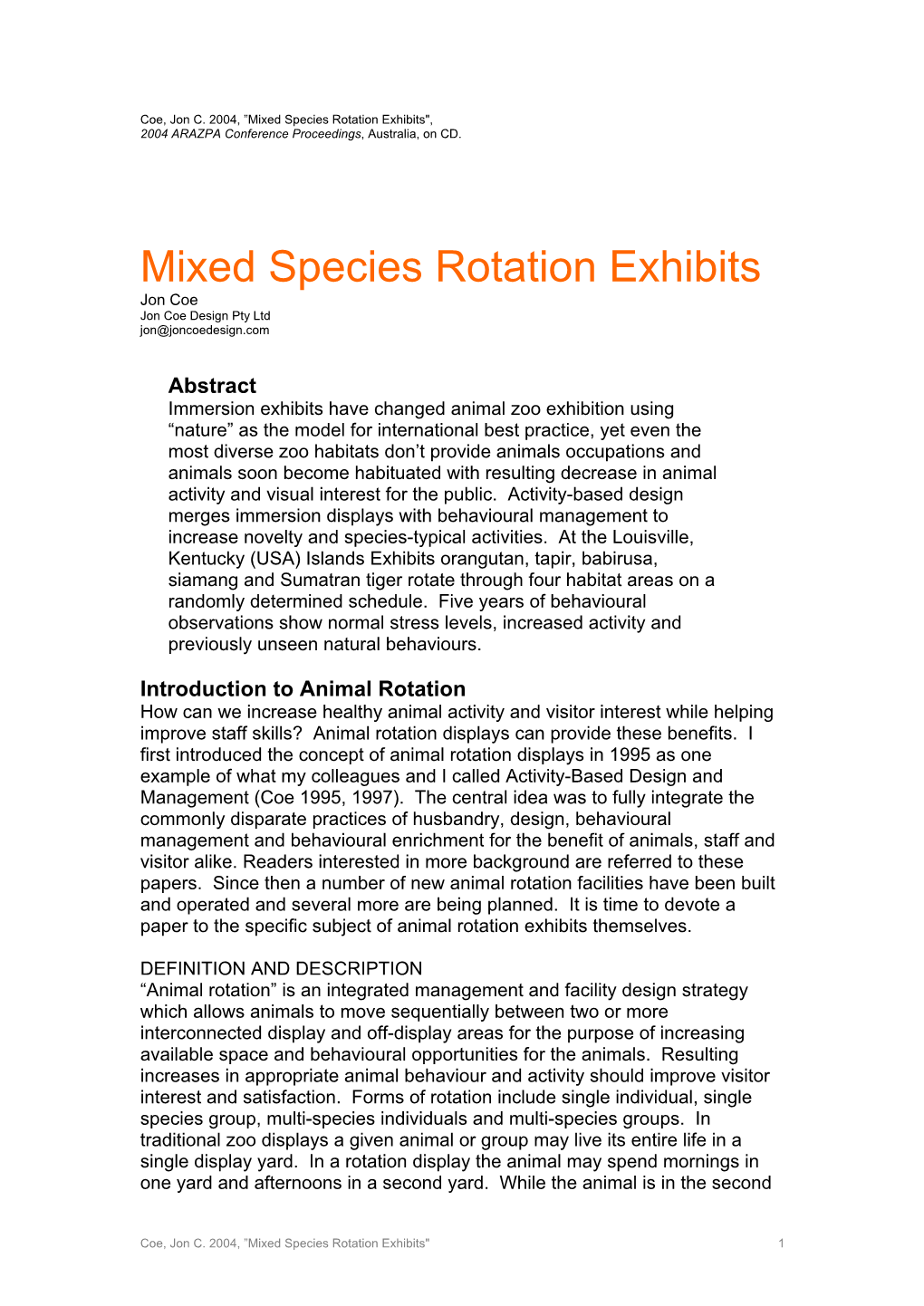 Mixed Species Rotation Exhibits