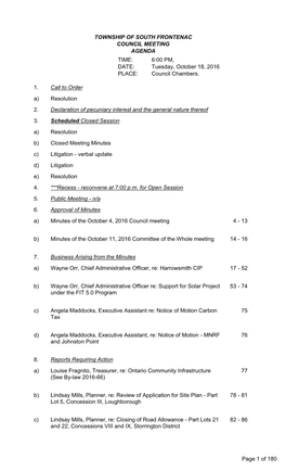 COUNCIL MEETING AGENDA TIME: 6:00 PM, DATE: Tuesday, October 18, 2016 PLACE: Council Chambers