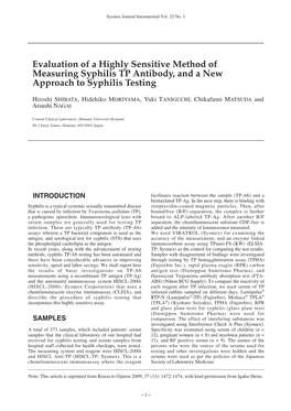 Evaluation of a Highly Sensitive Method of Measuring Syphilis TP Antibody, and a New Approach to Syphilis Testing
