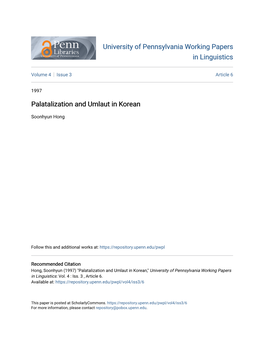Palatalization and Umlaut in Korean