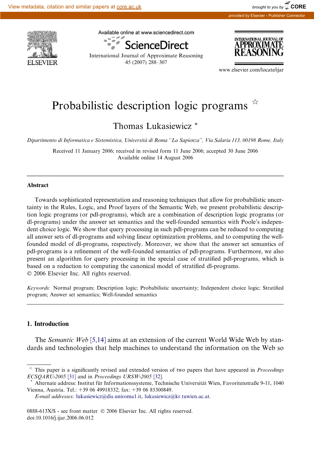 Probabilistic Description Logic Programs Q